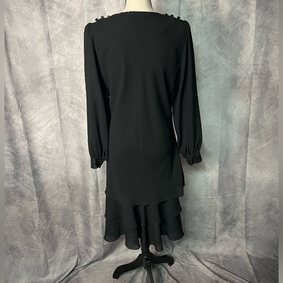 Monica Richards Vintage Elegant Black Layered Dress with Semi-Sheer Sleeves - Picture 5 of 11